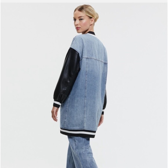 NWT Alice and Olivia Sadie oversized varsity Jean jacket - Picture 6 of 7